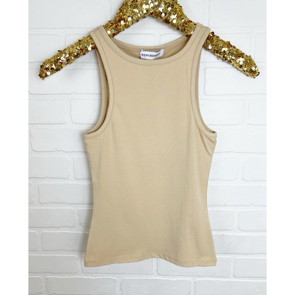 We Wore What Revolve Fitted Beige Cotton Jersey Tank Top Cream Tan Size XS
